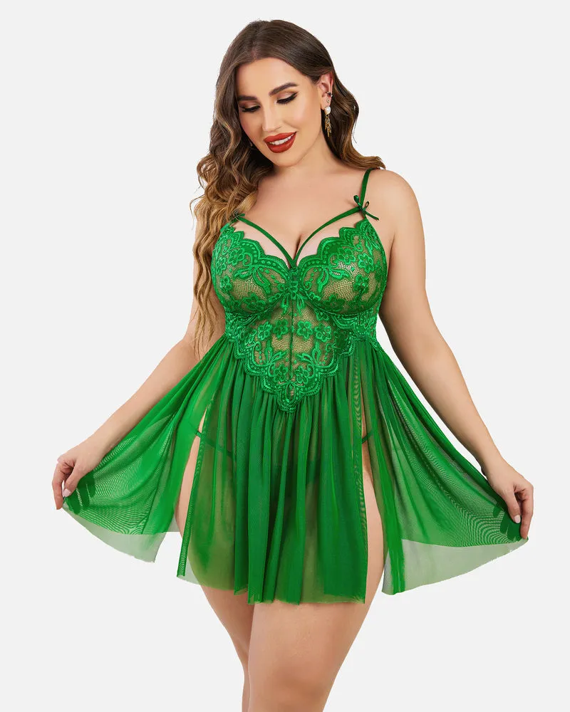 Plus Size Lace Heart Side Slit Nightdress