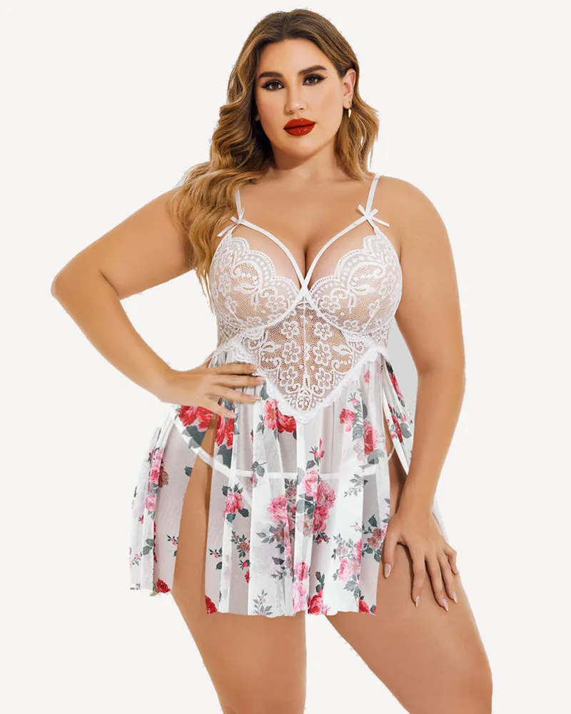 Plus Size Lace Heart Side Slit Nightdress