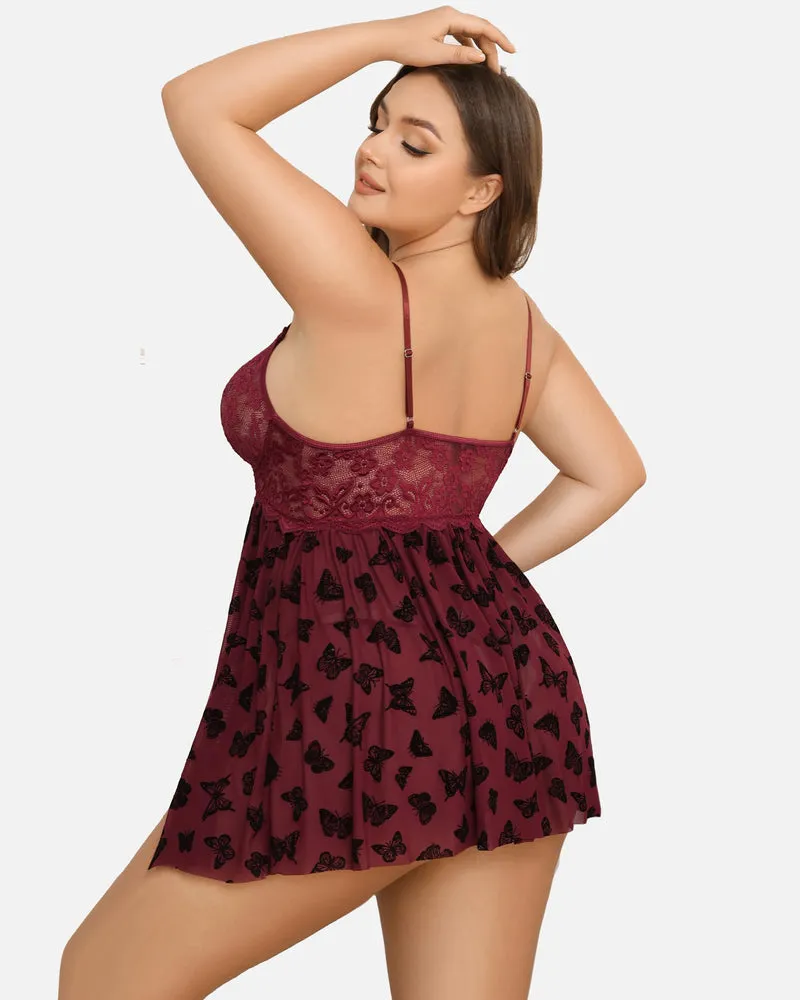 Plus Size Lace Heart Side Slit Nightdress