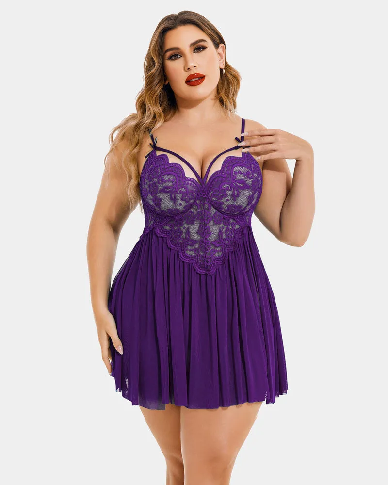 Plus Size Lace Heart Side Slit Nightdress