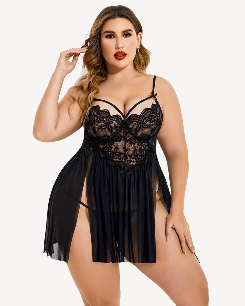 Plus Size Lace Heart Side Slit Nightdress