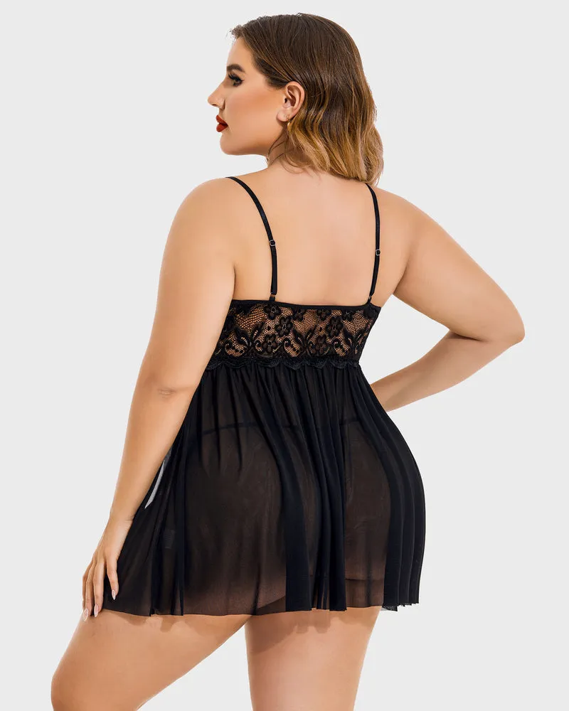 Plus Size Lace Heart Side Slit Nightdress