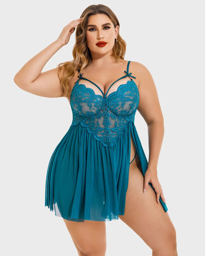 Plus Size Lace Heart Side Slit Nightdress