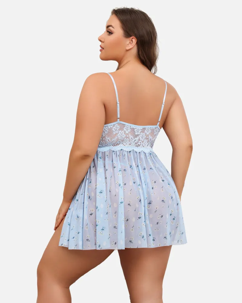 Plus Size Lace Heart Side Slit Nightdress