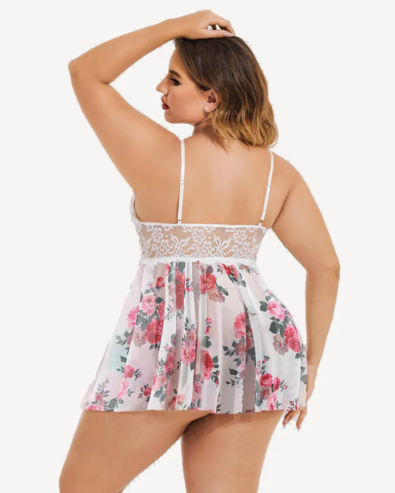 Plus Size Lace Heart Side Slit Nightdress