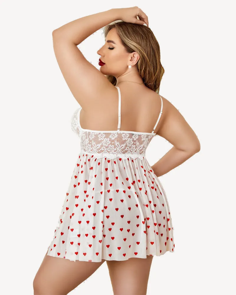 Plus Size Lace Heart Side Slit Nightdress