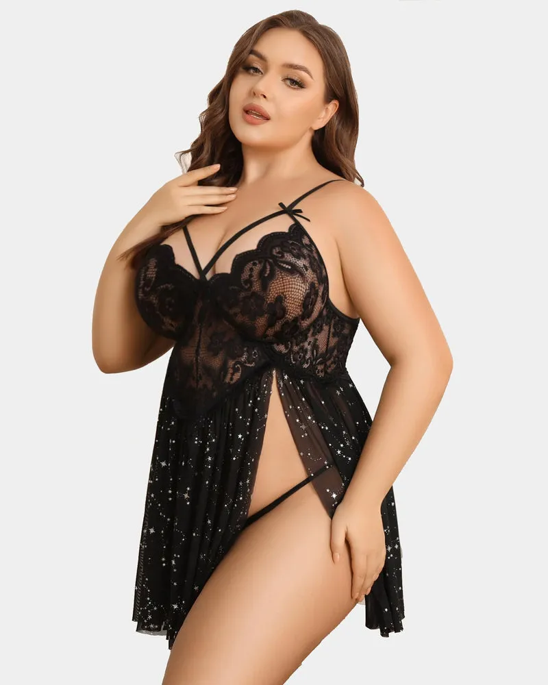 Plus Size Lace Heart Side Slit Nightdress