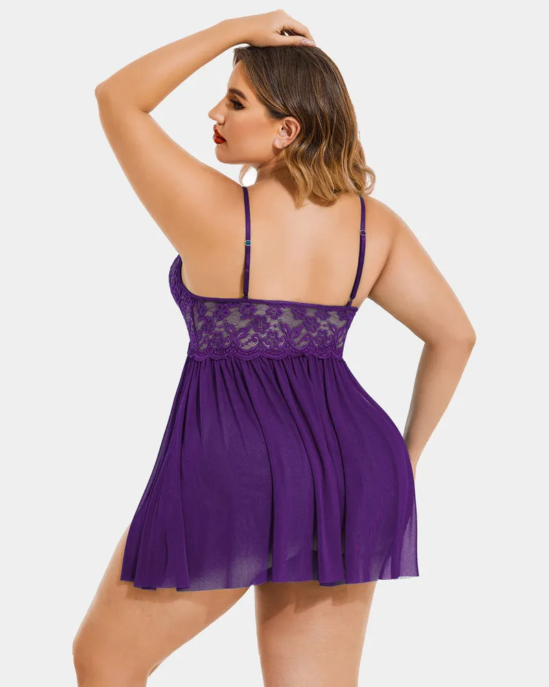 Plus Size Lace Heart Side Slit Nightdress