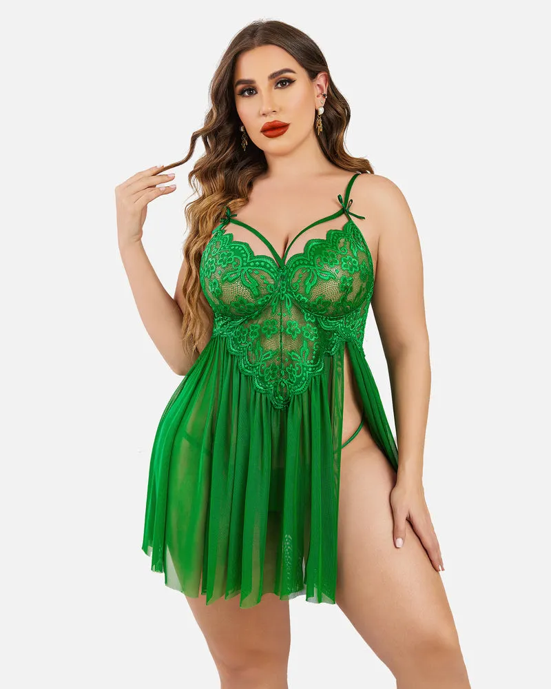 Plus Size Lace Heart Side Slit Nightdress