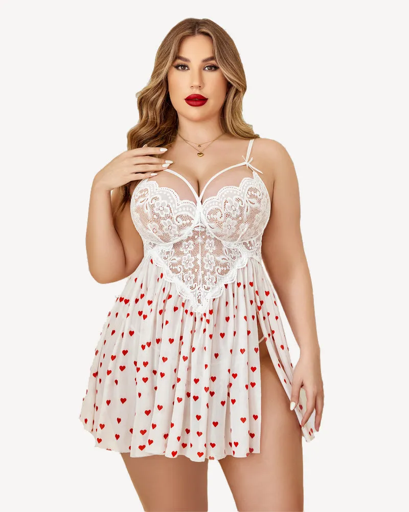 Plus Size Lace Heart Side Slit Nightdress