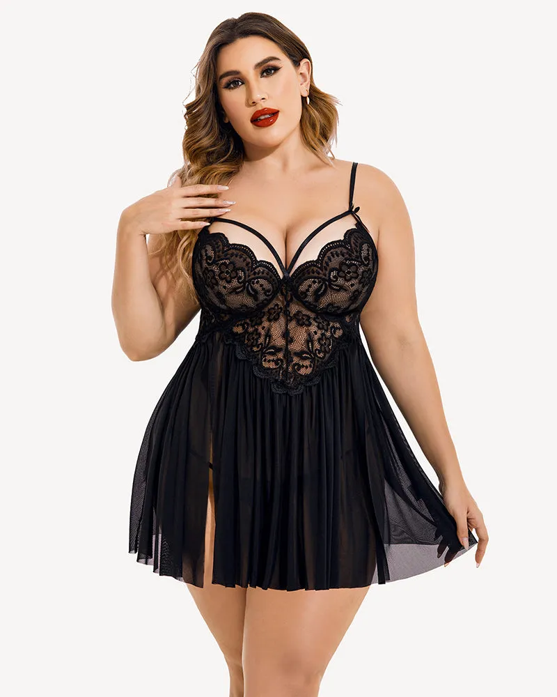 Plus Size Lace Heart Side Slit Nightdress