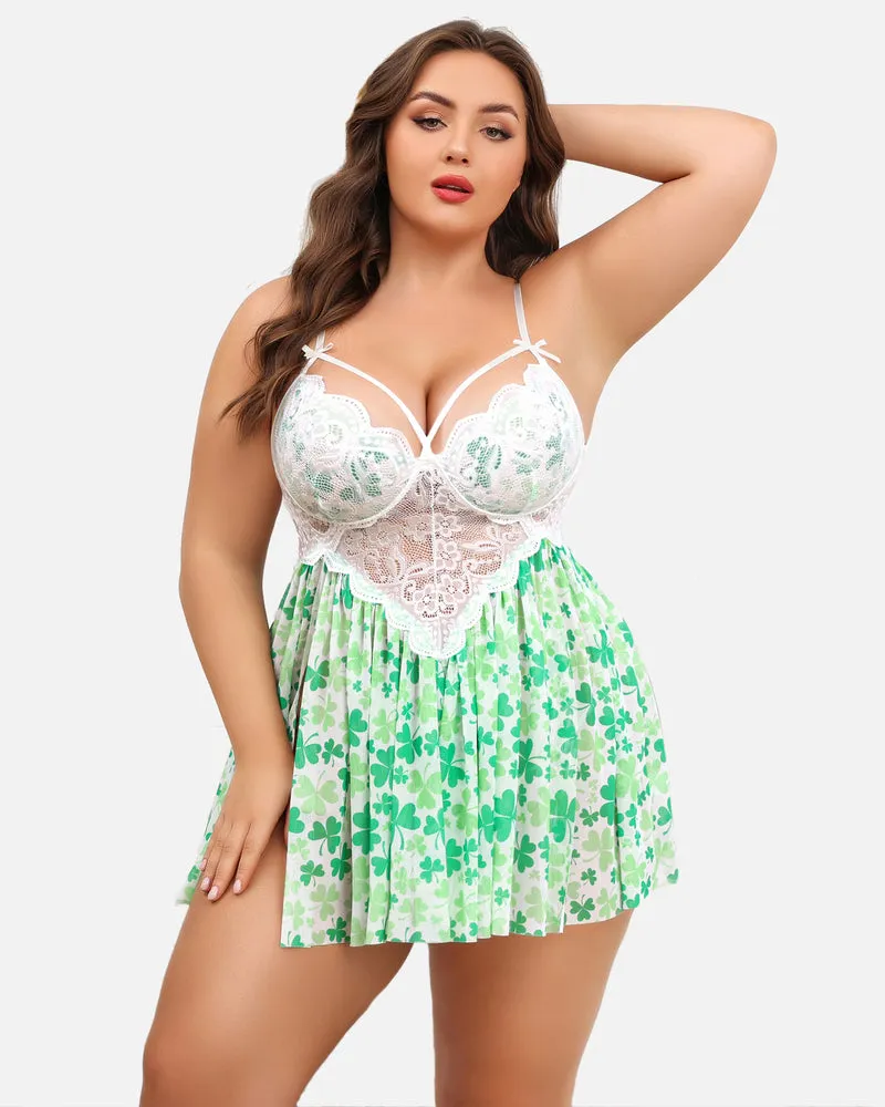 Plus Size Lace Leopard Side Slit Nightdress