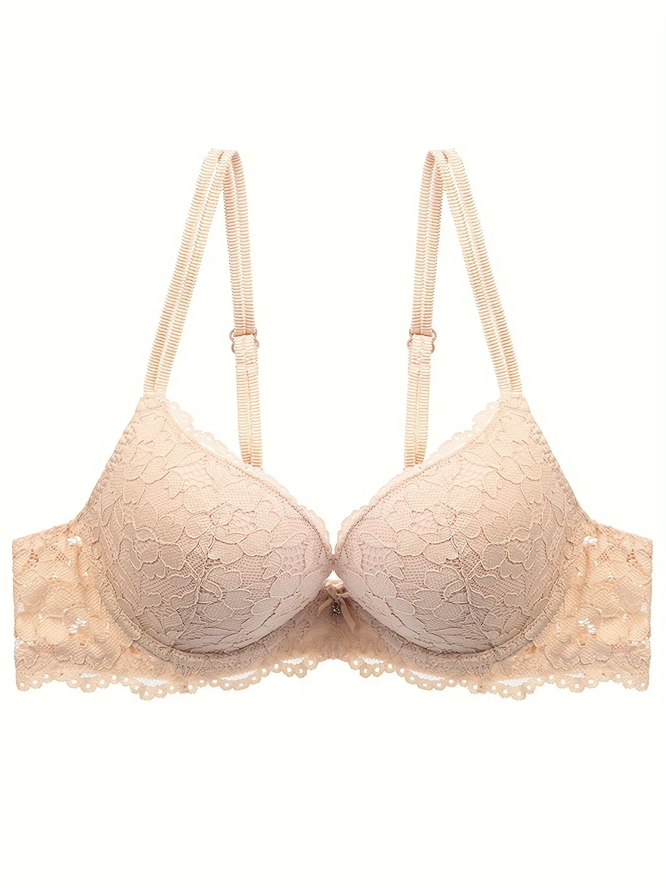 **Push-Up Bra with Lace Mesh, Double Straps, and Thick Cups