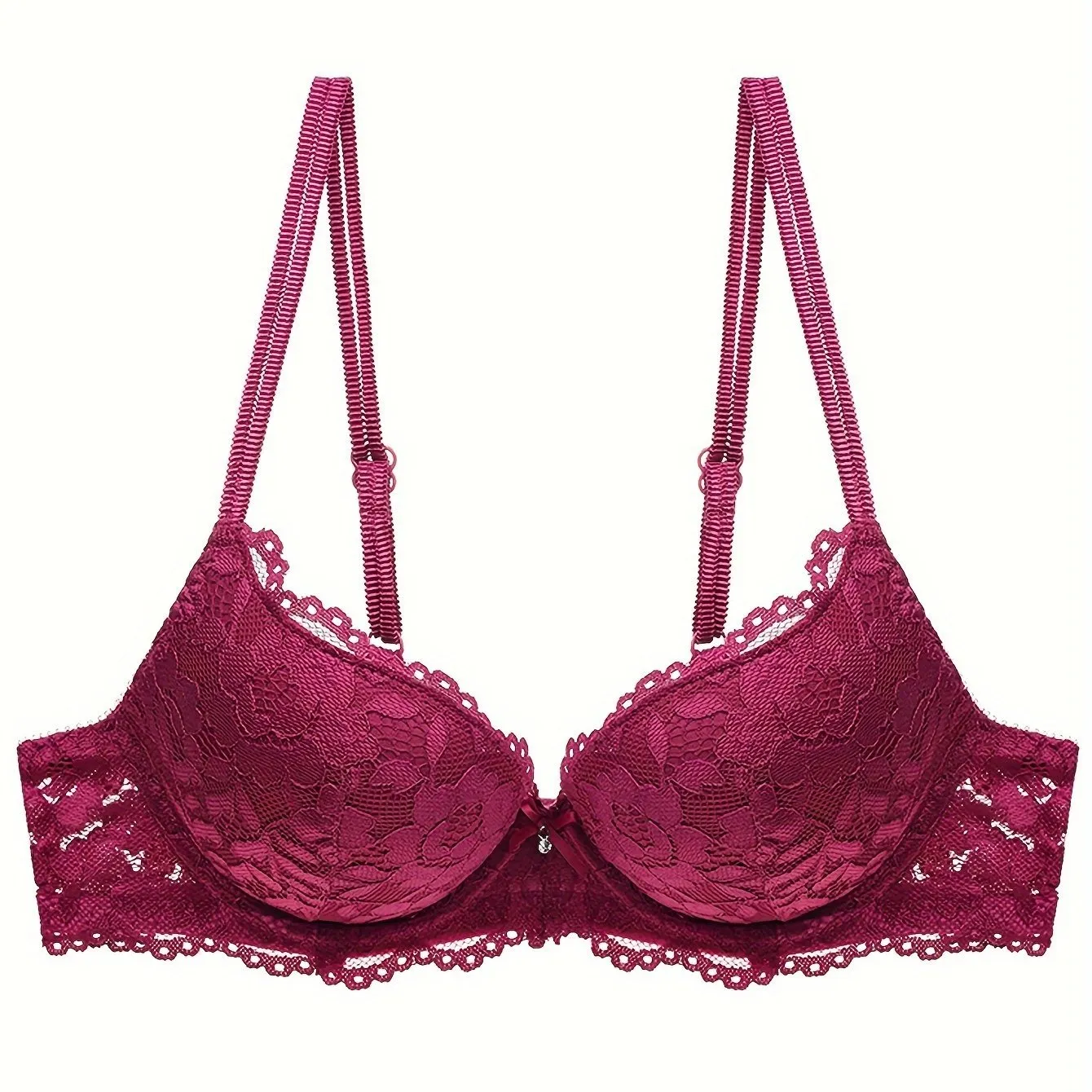 **Push-Up Bra with Lace Mesh, Double Straps, and Thick Cups