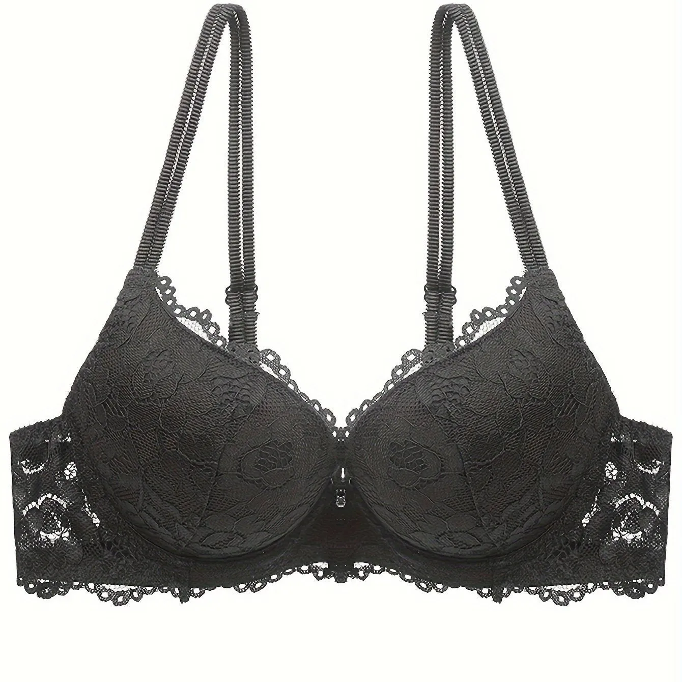 **Push-Up Bra with Lace Mesh, Double Straps, and Thick Cups