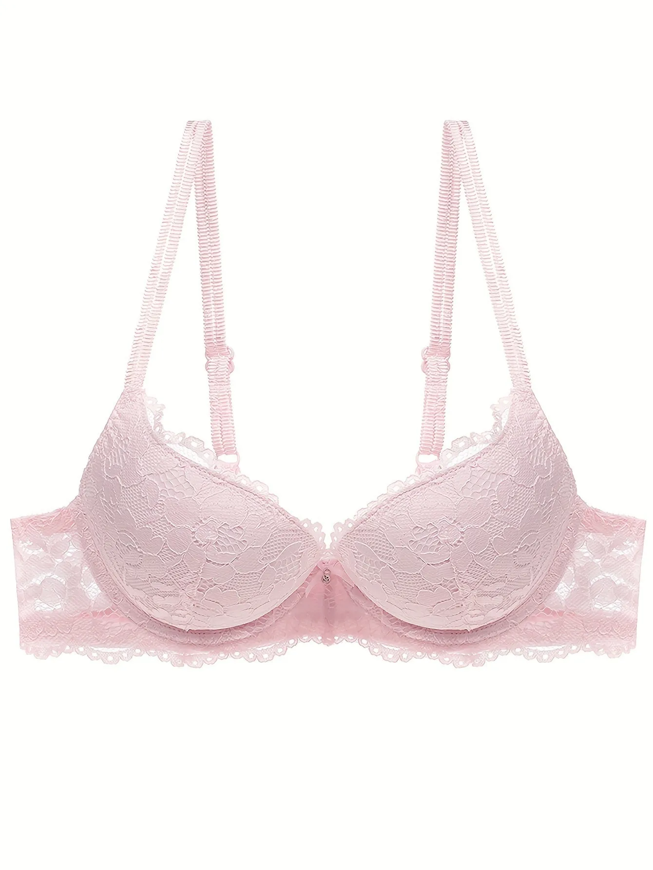 **Push-Up Bra with Lace Mesh, Double Straps, and Thick Cups