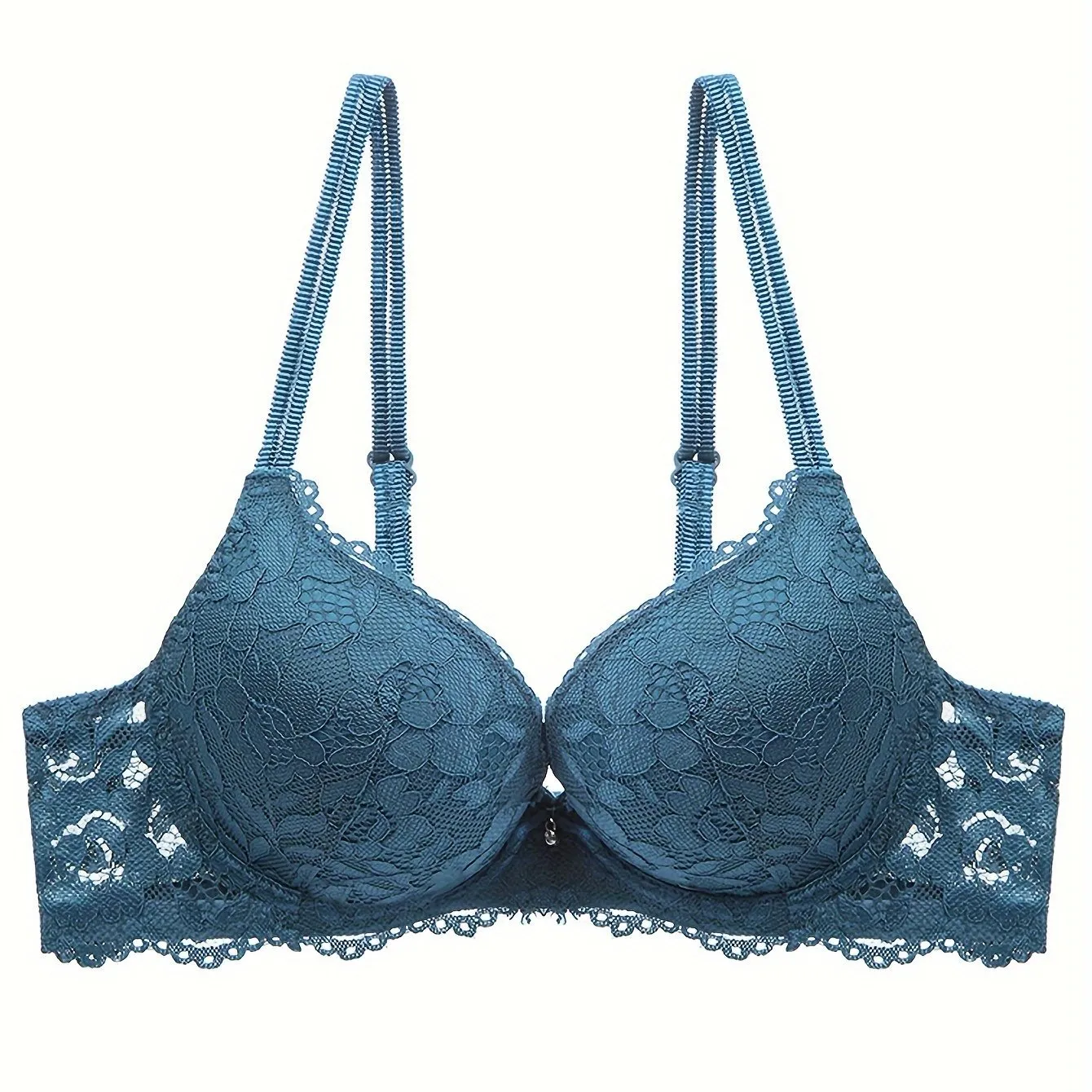 **Push-Up Bra with Lace Mesh, Double Straps, and Thick Cups