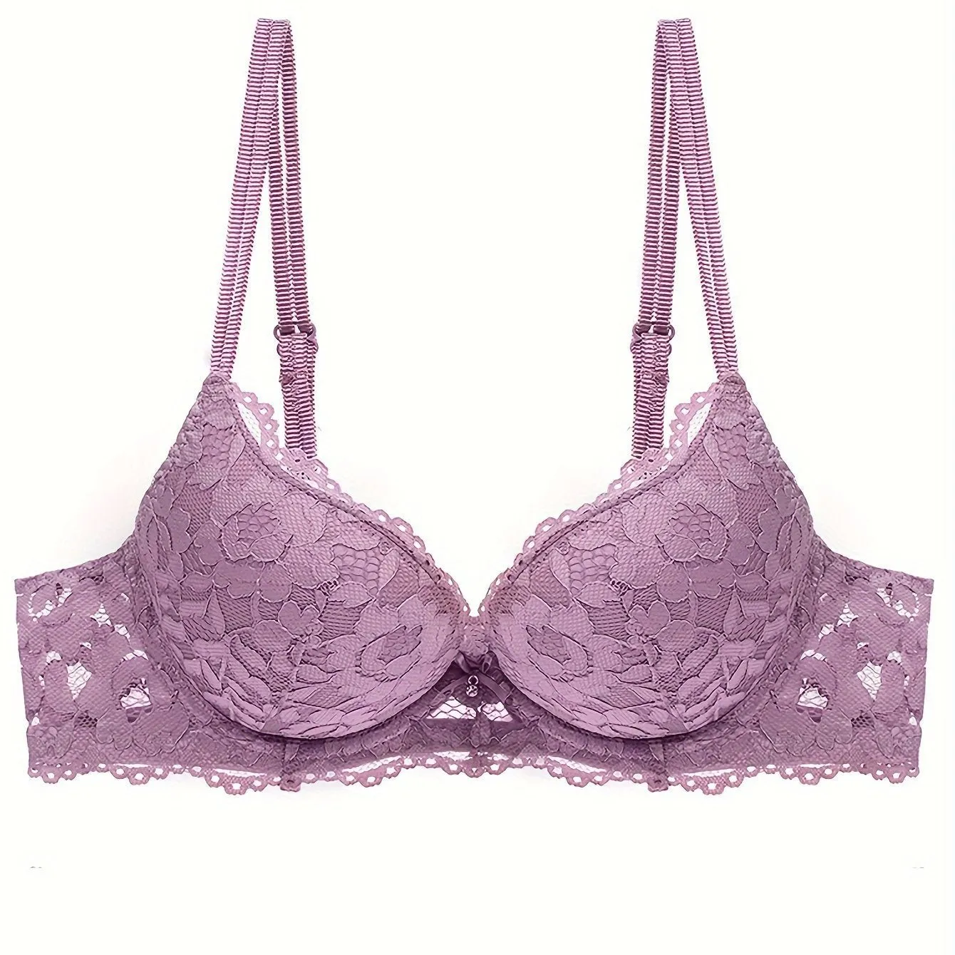 **Push-Up Bra with Lace Mesh, Double Straps, and Thick Cups