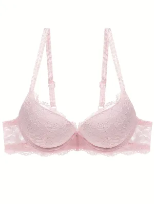 **Push-Up Bra with Lace Mesh, Double Straps, and Thick Cups