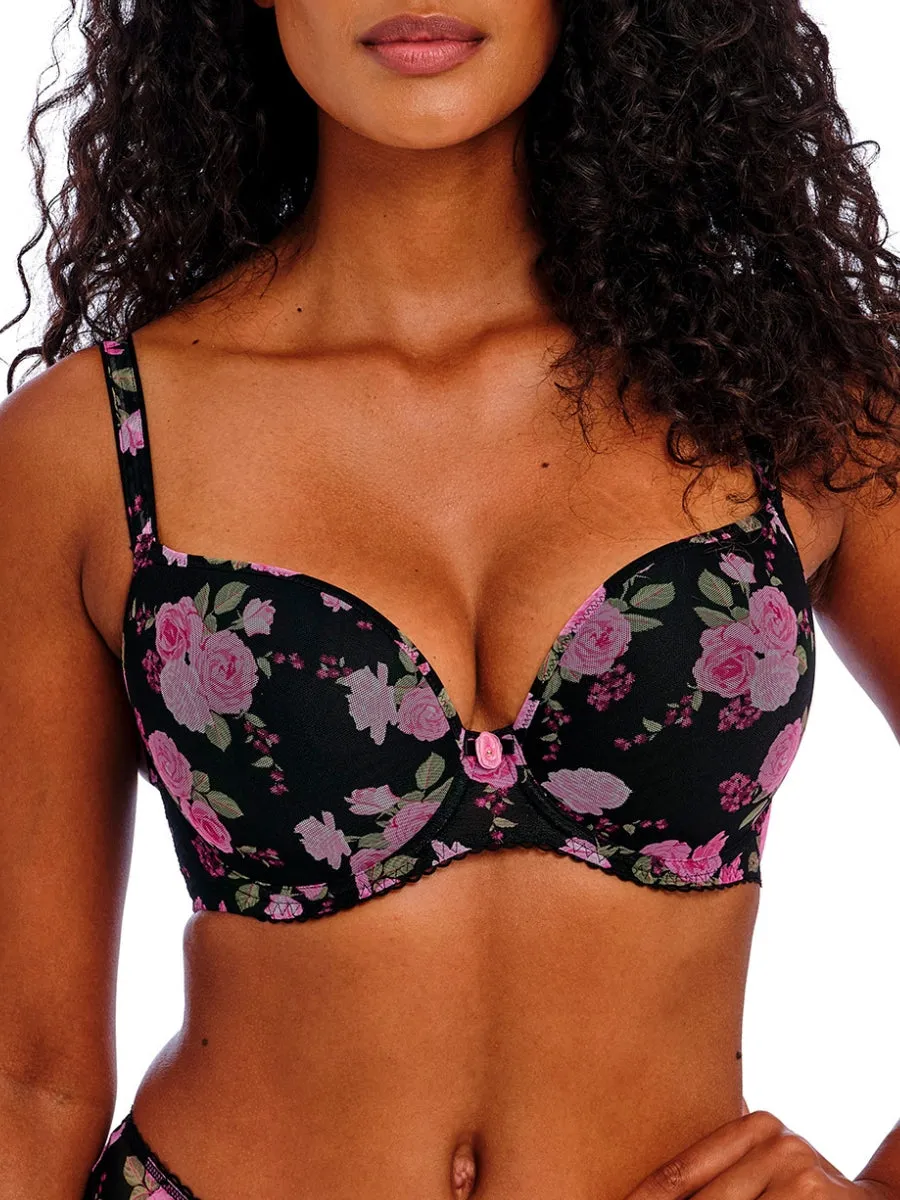 Rose Blossom Moulded Plunge T-Shirt Bra - Black Rose