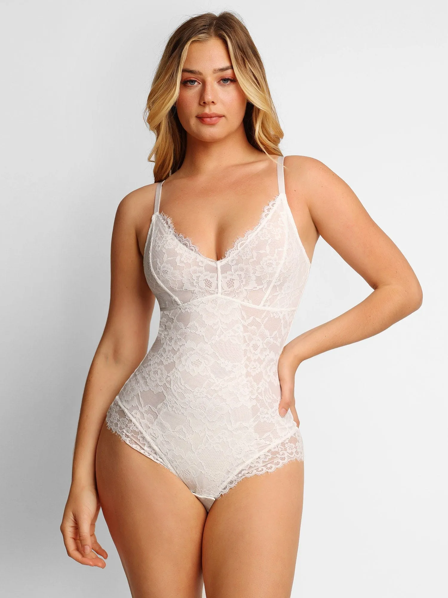 Shapewear Lace Deep-V Neck Bodysuits or Faux Leather Skirts