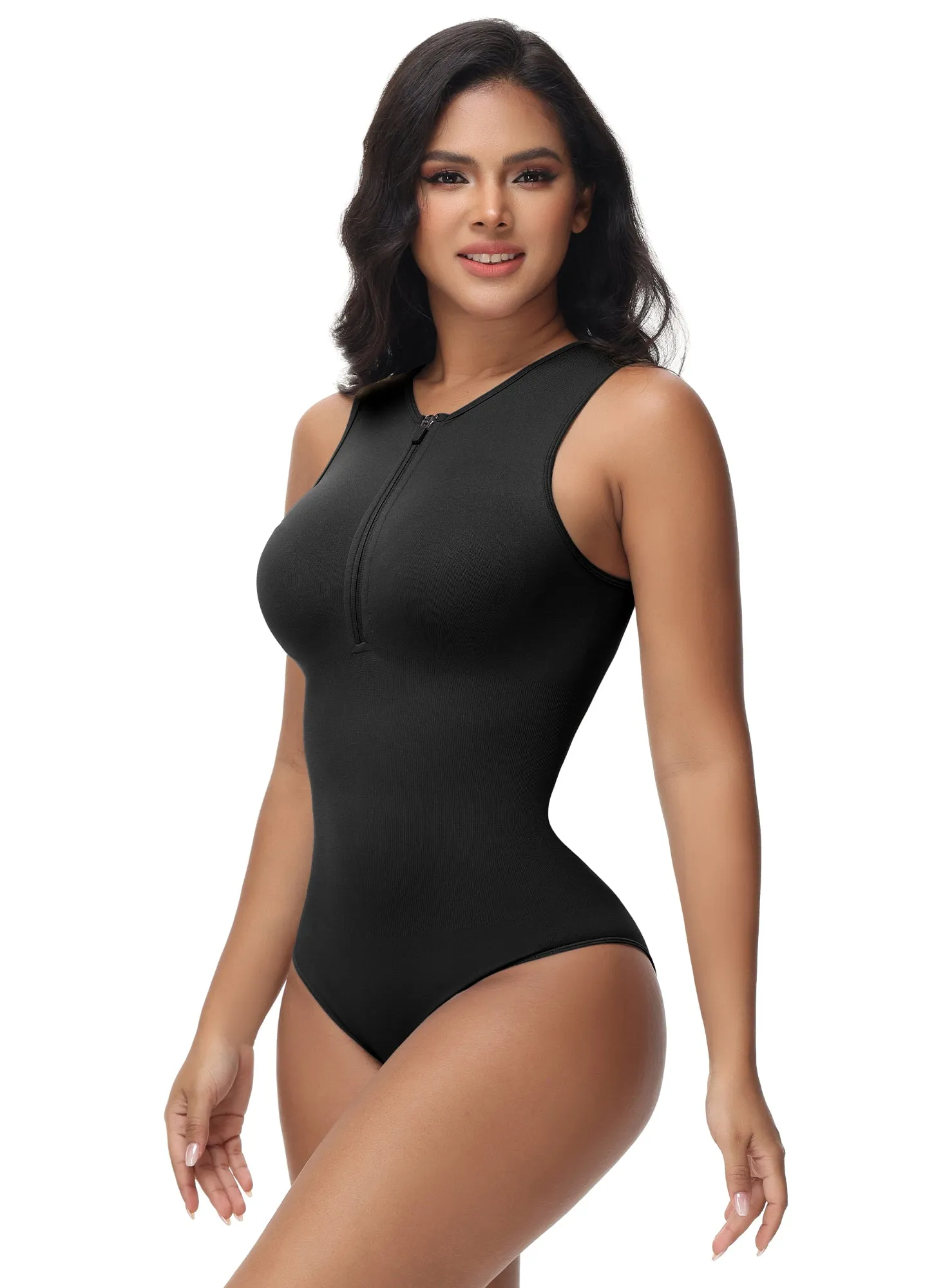 Sooslick Bodysuits for Women - Pack of 2 | Sleeveless Front Zip Bodysuits - Full Body Shapewear Body Sculpting Shaping Tops Clothing Comfort