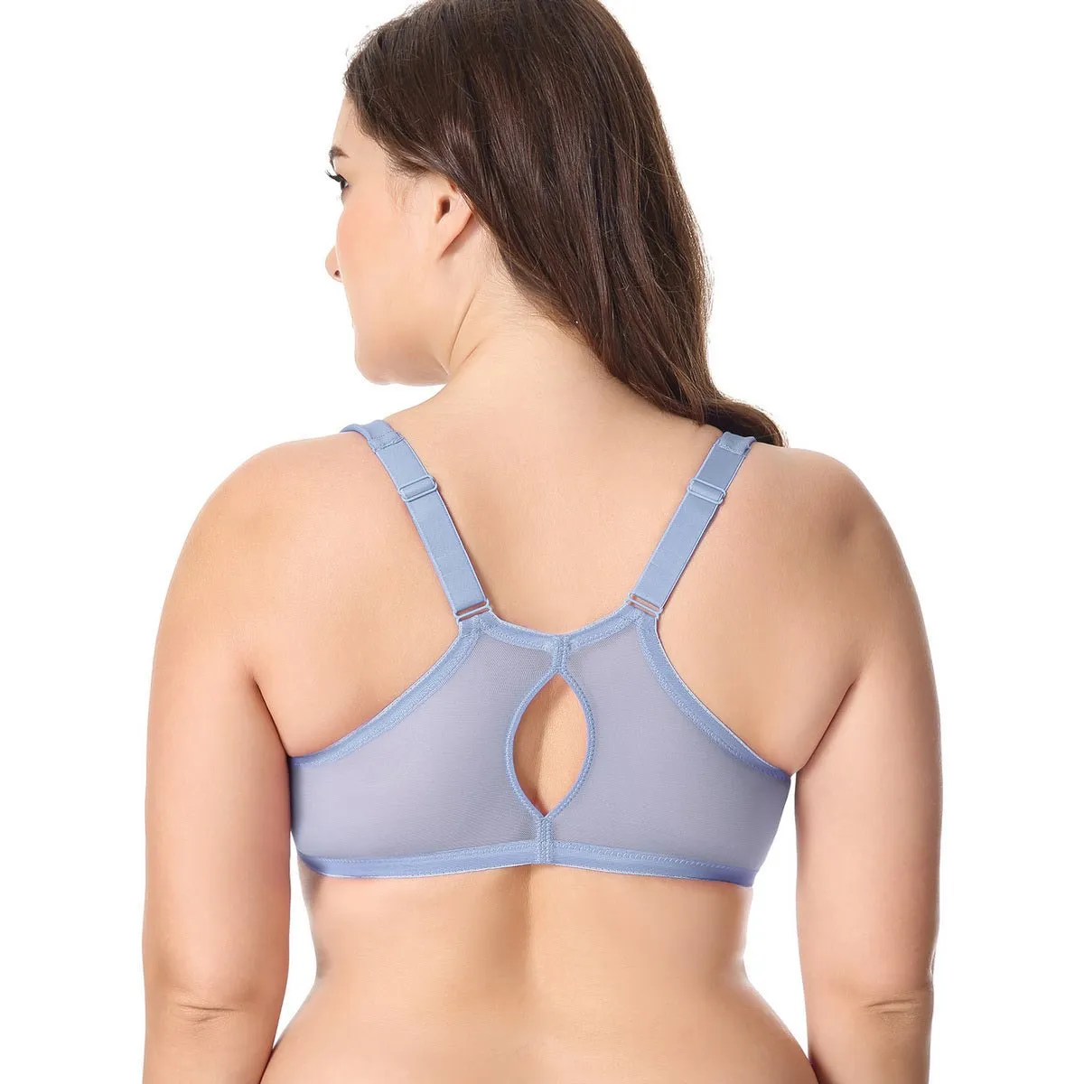 Wide Padded Straps Front Closure Underwire Plus Size Blue Full Coverage Bra