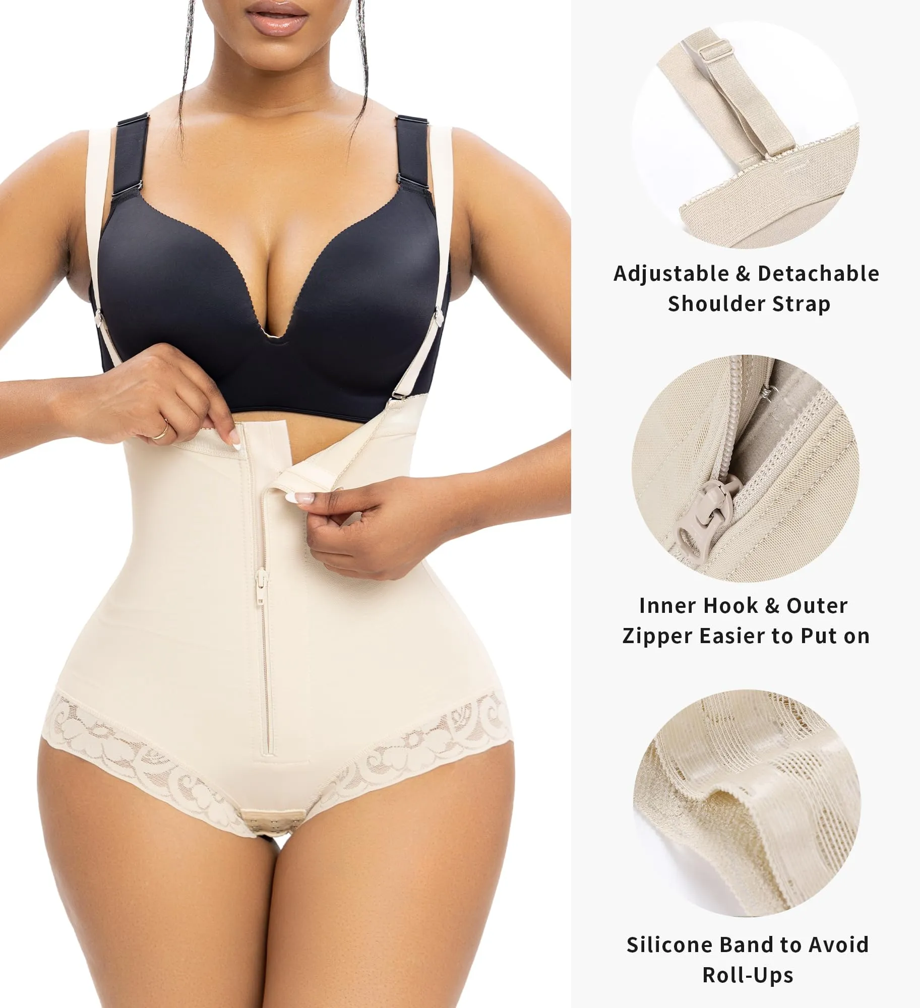 YIANNA Fajas Colombianas Postparto Shapewear for Women Tummy Control High Compression Body Shaper with Hook Crotch