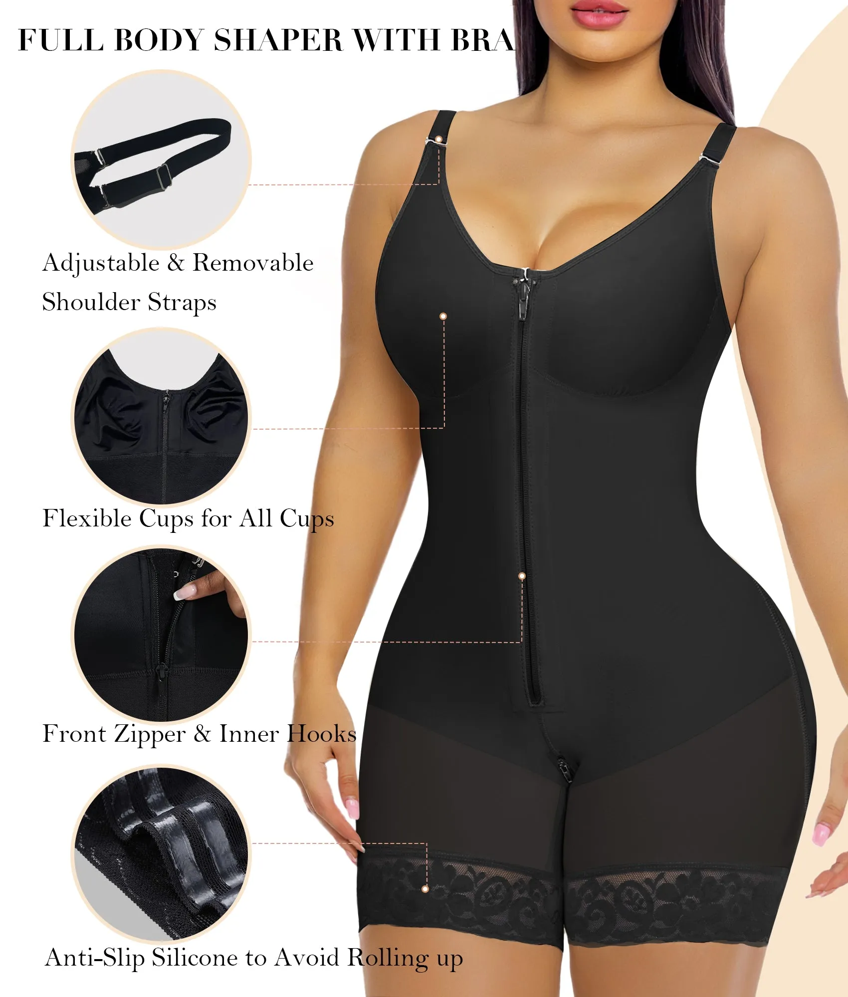 YIANNA Fajas Colombianas Postpartum Shapewear for Women Tummy Control Butt Lifter Body Shaper with Zipper Crotch