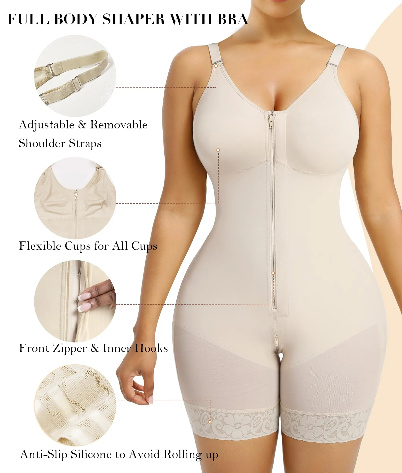 YIANNA Fajas Colombianas Postpartum Shapewear for Women Tummy Control Butt Lifter Body Shaper with Zipper Crotch