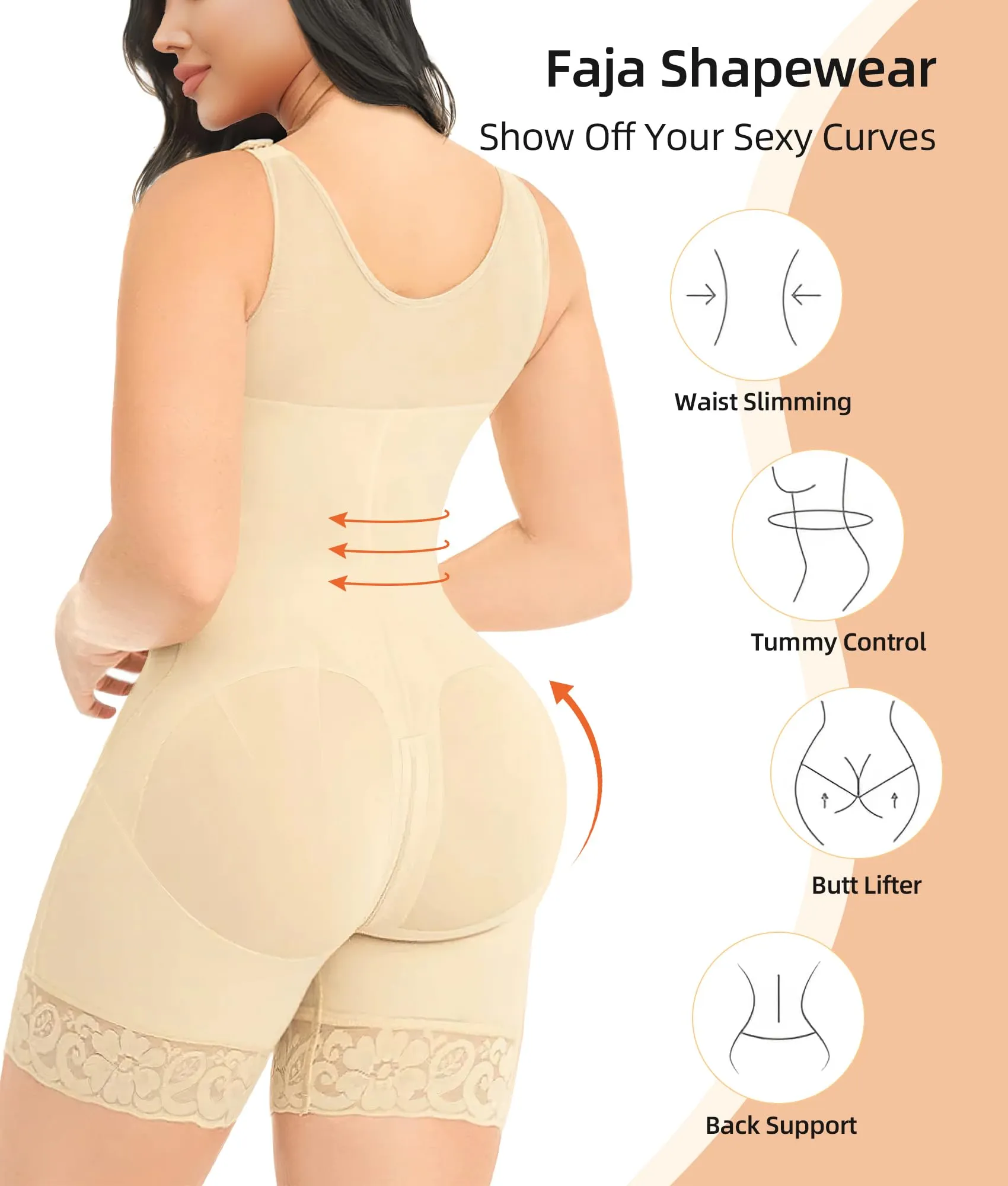 YIANNA Fajas Colombianas Shapewear for Women Tummy Control Post Surgery Full Body Shaper Butt Lifter with Zipper Crotch