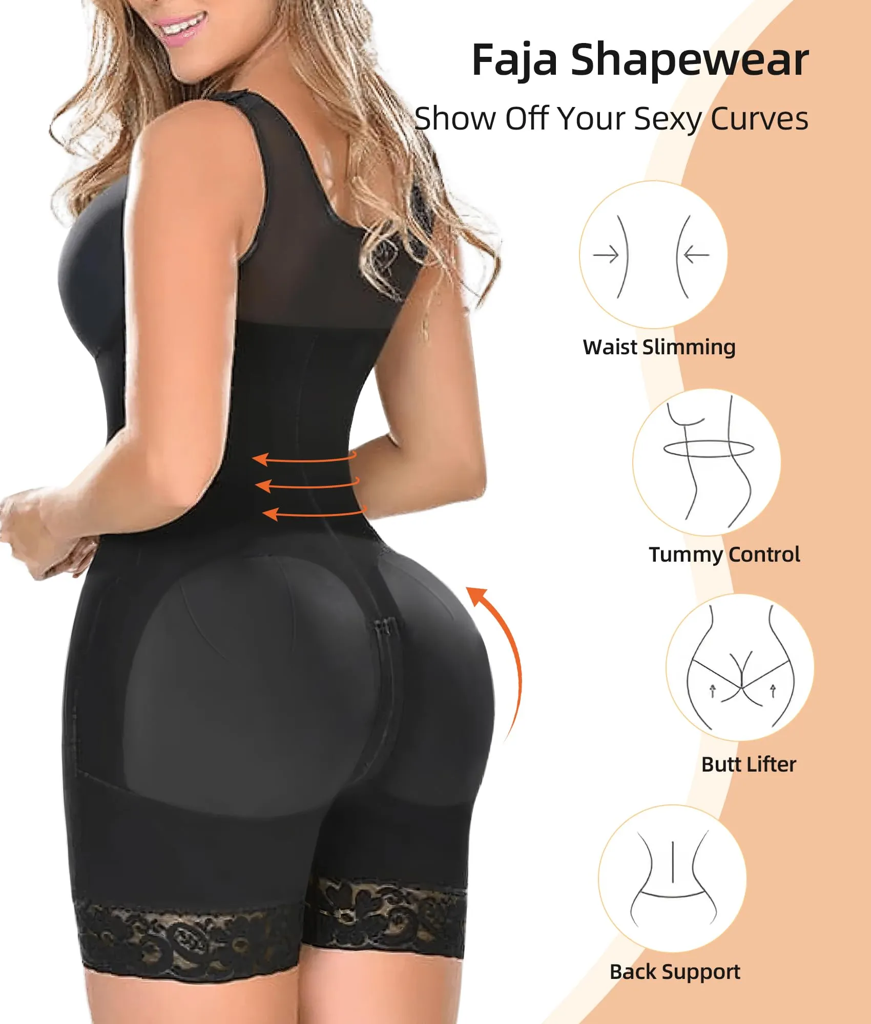 YIANNA Fajas Colombianas Shapewear for Women Tummy Control Post Surgery Full Body Shaper Butt Lifter with Zipper Crotch